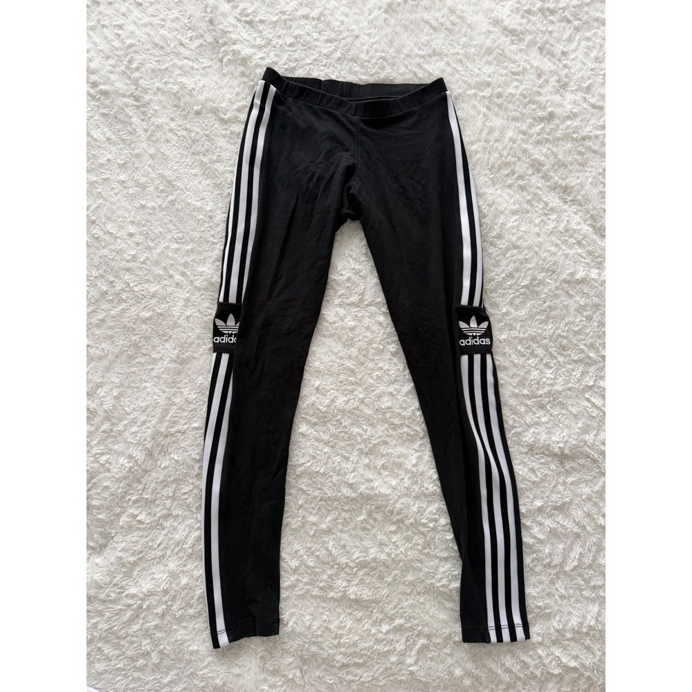 Adidas Leggings Womens Small Originals Trefoil 3-Stripe Black White Excellent